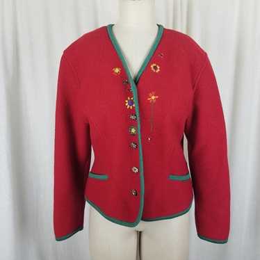 Red Wool Winter Sweater Jacket Embroidered Austrian outlet Coin Button Coat Size 44