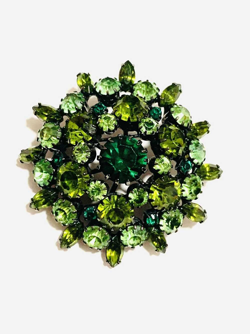 Vintage Vintage Green Rhinestone Brooch Pin - image 3