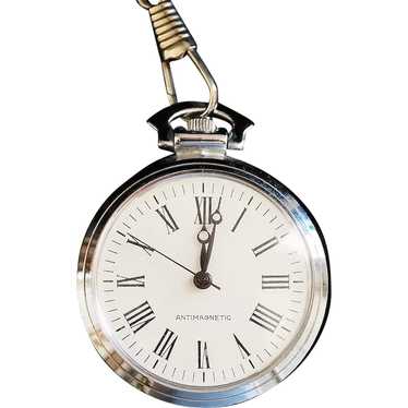 Chinese Chrome Pocket Watch with Chain - 1970