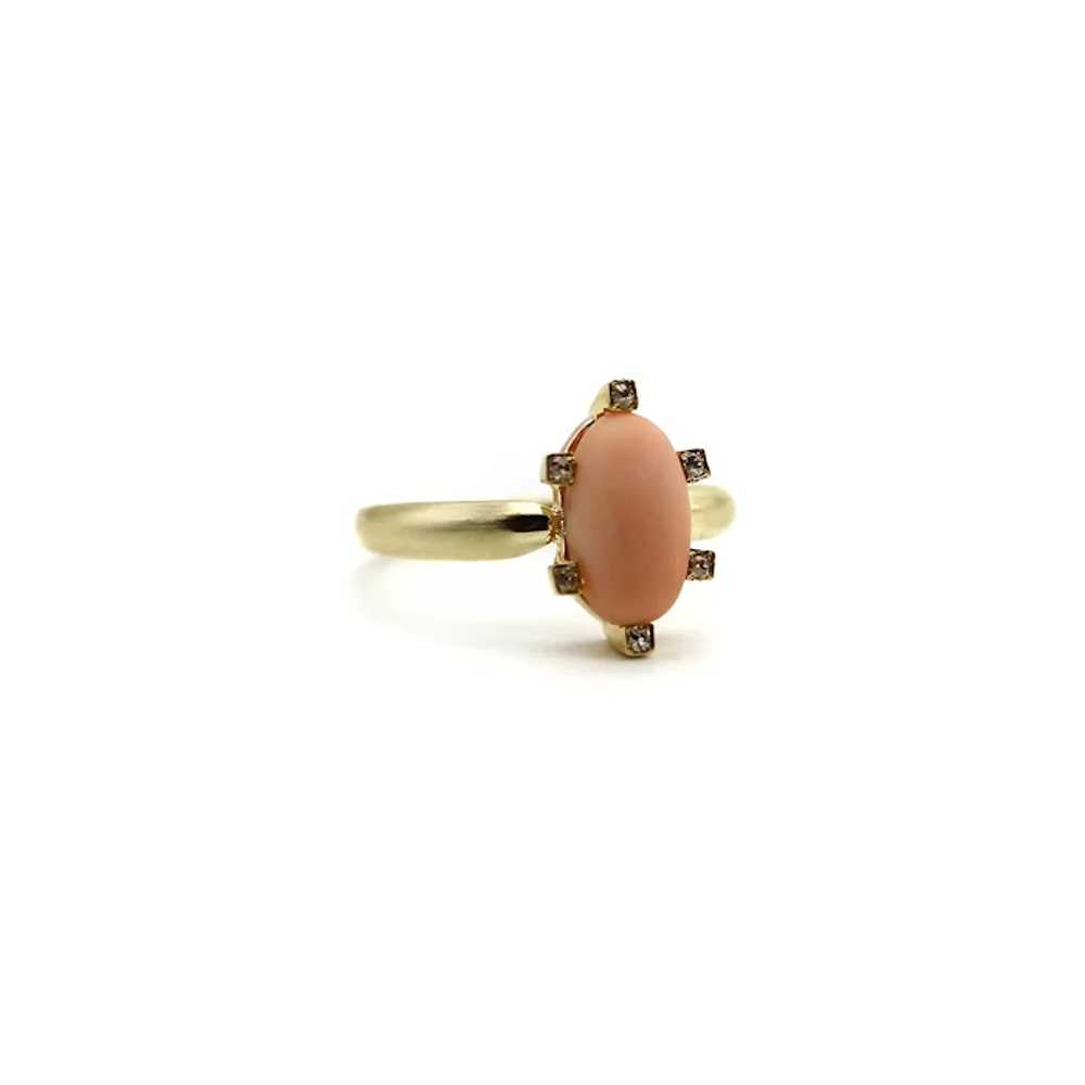 14K Gold Victorian Ring with Diamonds and Pink Co… - image 3