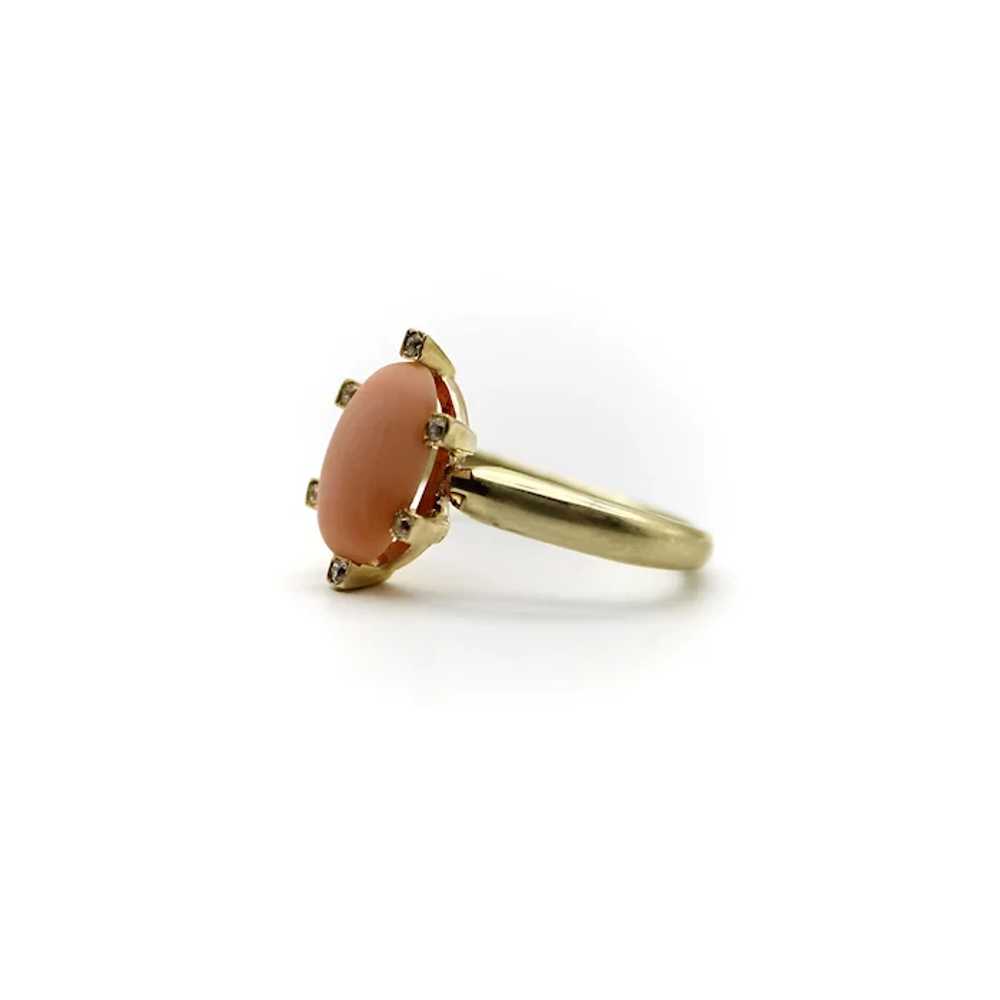 14K Gold Victorian Ring with Diamonds and Pink Co… - image 5