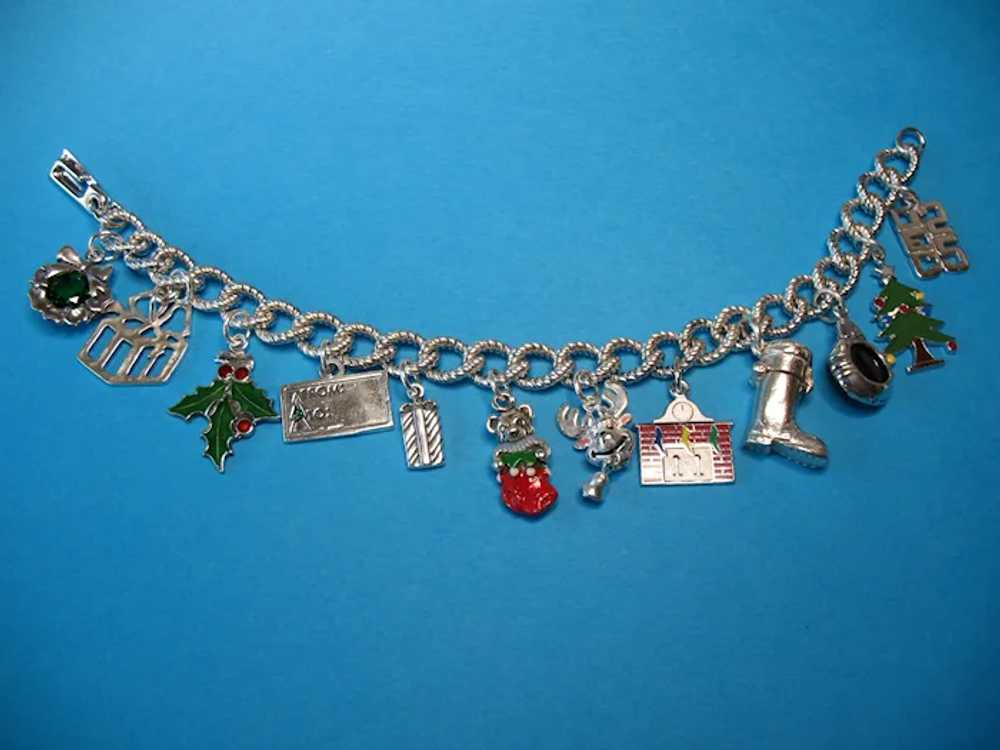 Vintage Sterling Silver Christmas Theme Charm Bra… - image 10