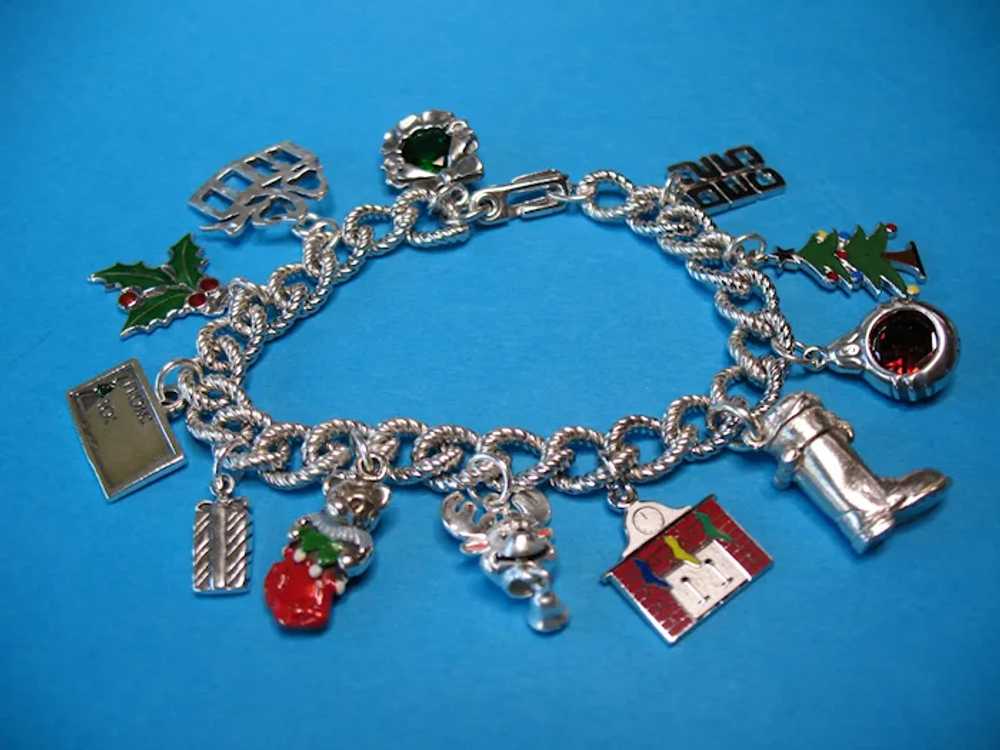 Vintage Sterling Silver Christmas Theme Charm Bra… - image 11