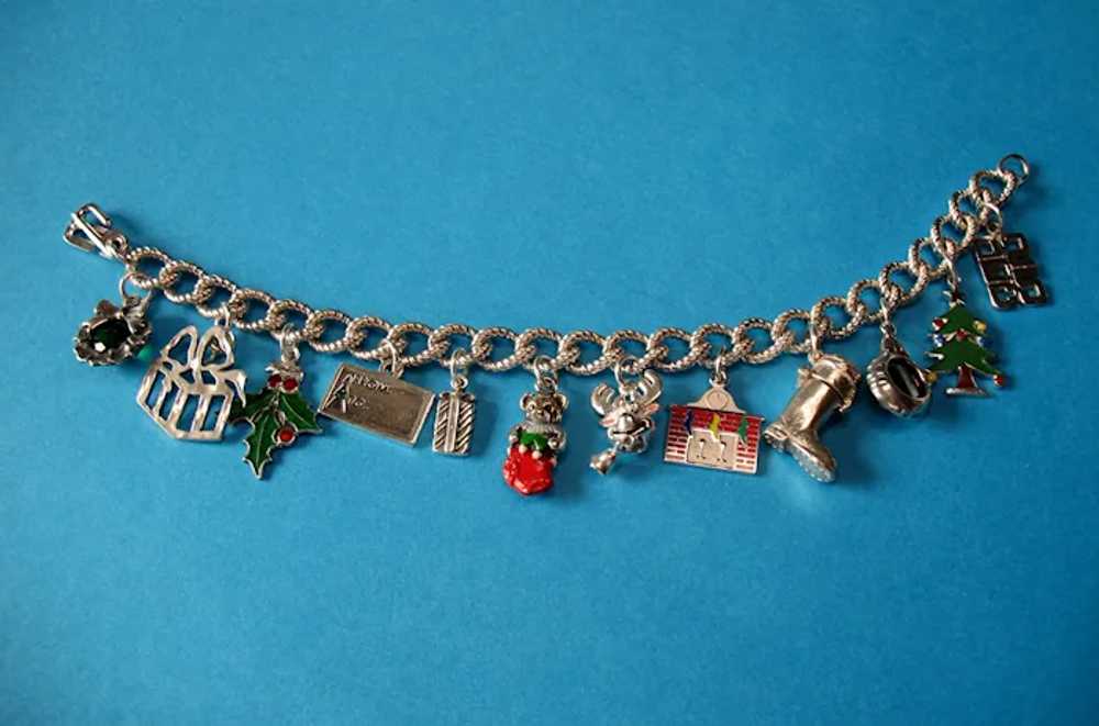 Vintage Sterling Silver Christmas Theme Charm Bra… - image 12