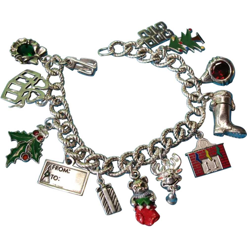 Vintage Sterling Silver Christmas Theme Charm Bra… - image 1