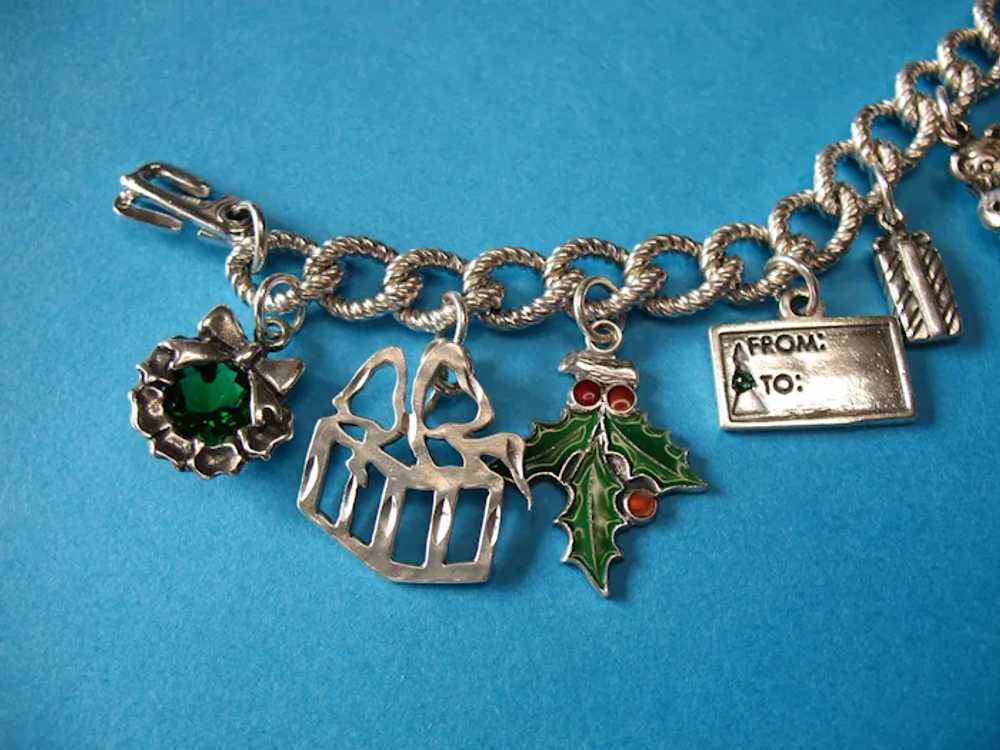 Vintage Sterling Silver Christmas Theme Charm Bra… - image 2