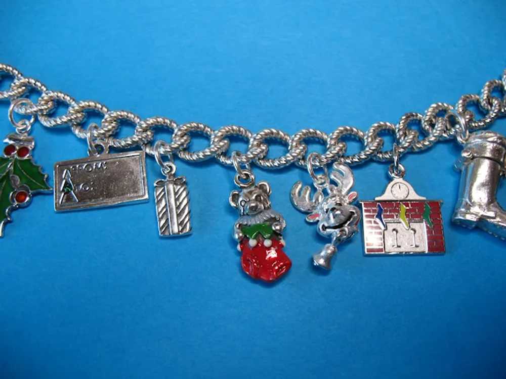 Vintage Sterling Silver Christmas Theme Charm Bra… - image 3