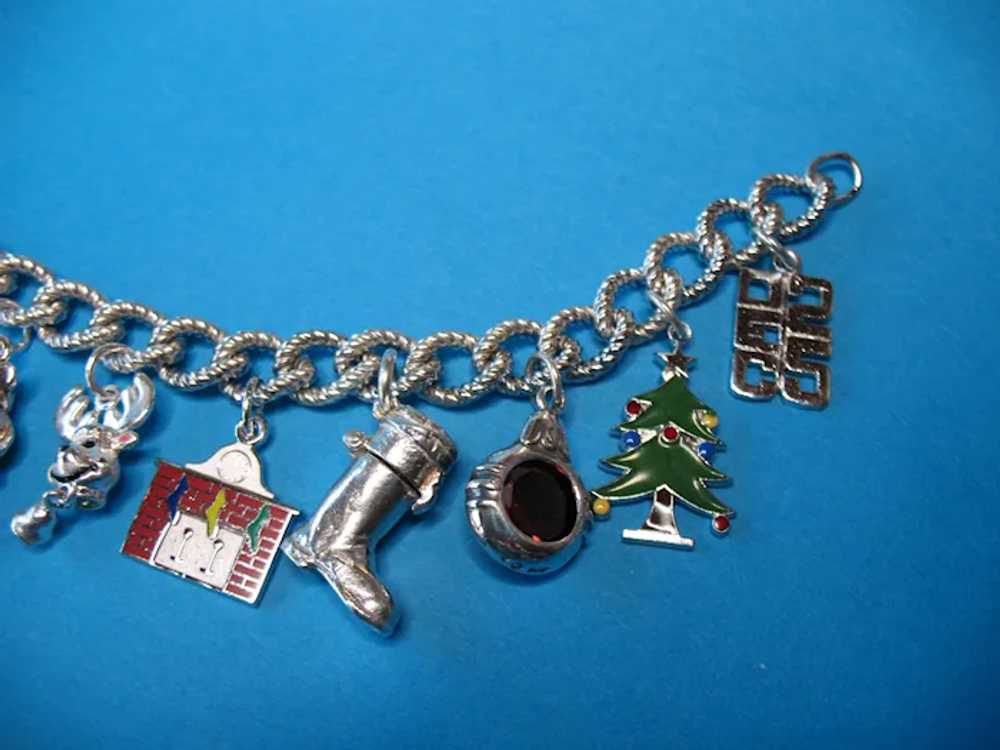 Vintage Sterling Silver Christmas Theme Charm Bra… - image 4