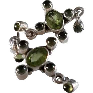 Green Citrine Sterling Silver Cross Earrings