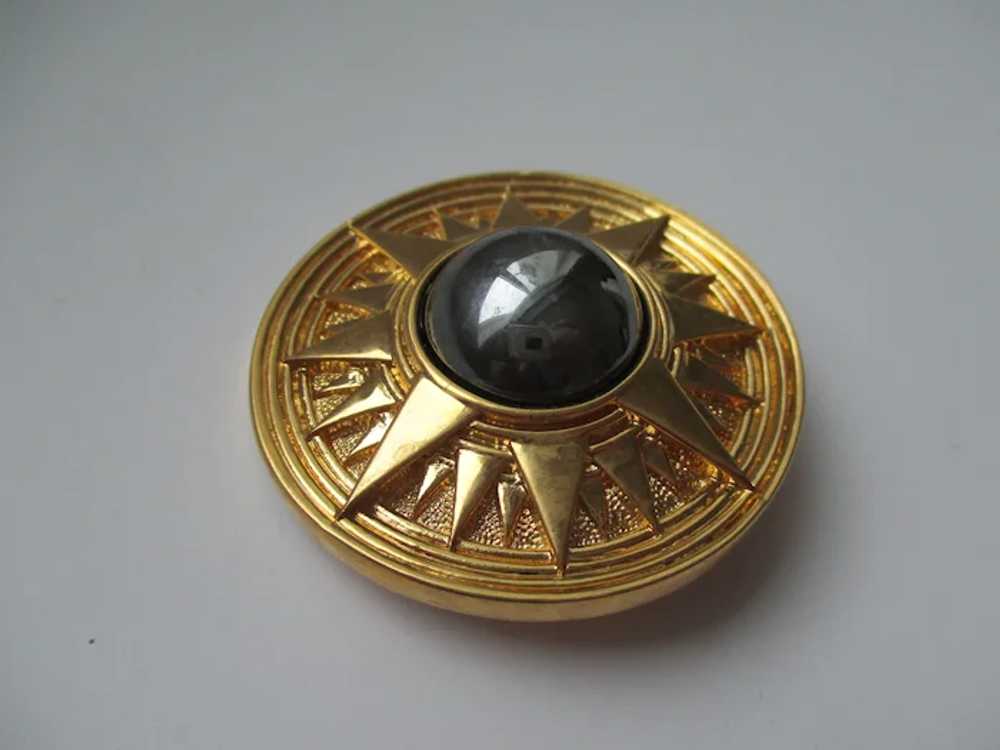 Large Hematite Cabochon Sun-Ray Brooch Vintage - image 3