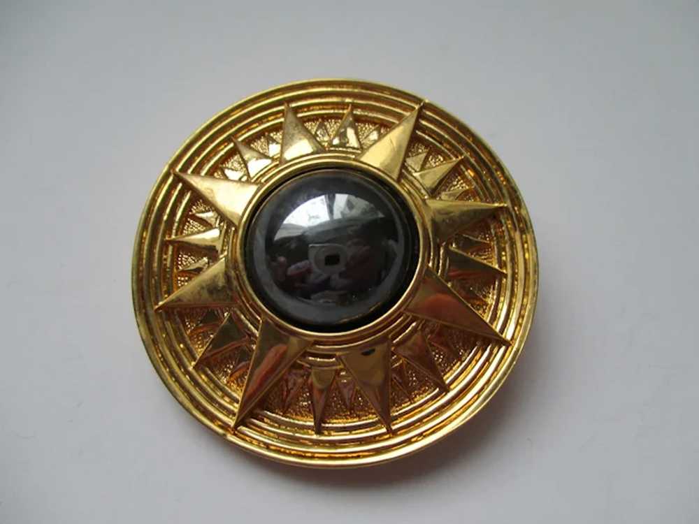 Large Hematite Cabochon Sun-Ray Brooch Vintage - image 6