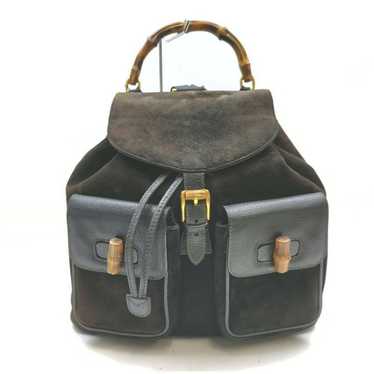 Gucci Gucci Black Suede Bamboo Backpack 862003 - image 1
