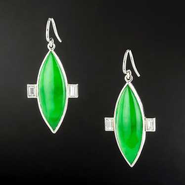 French Art Deco Jadeite and Diamond Earrings - image 1