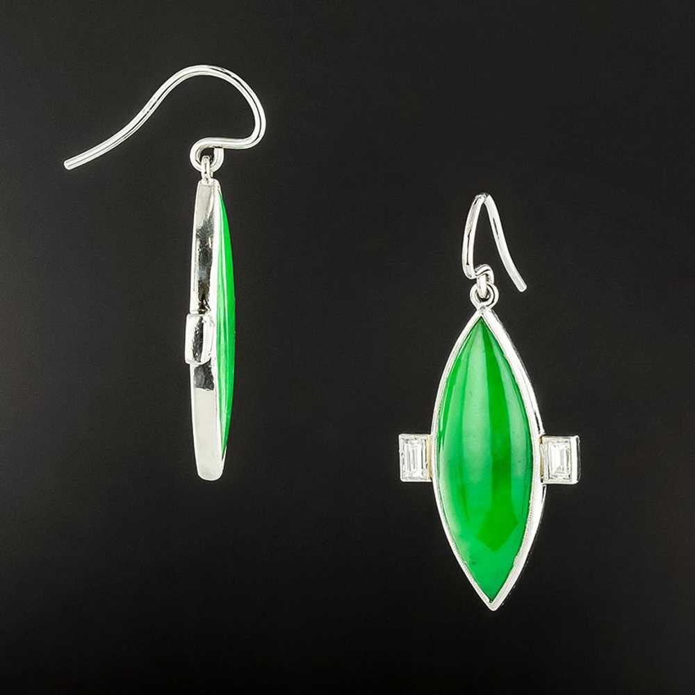 French Art Deco Jadeite and Diamond Earrings - image 2