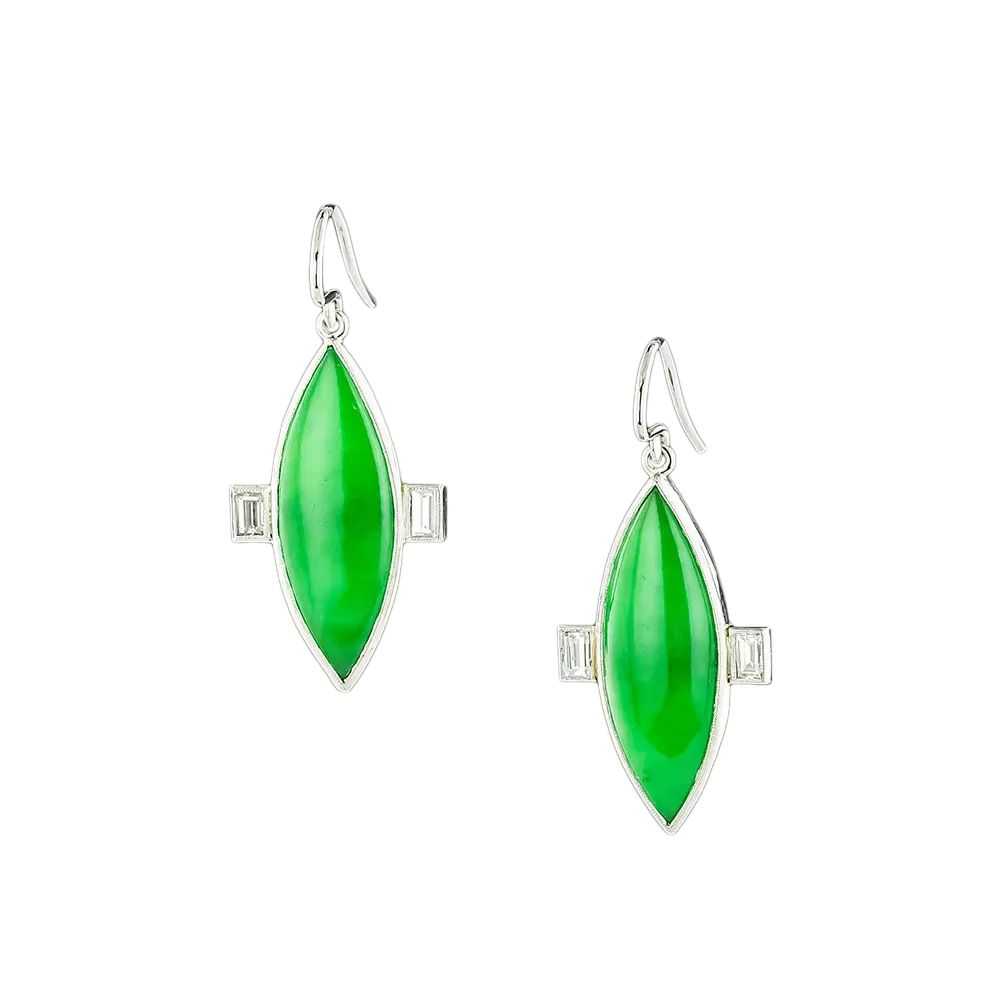 French Art Deco Jadeite and Diamond Earrings - image 3