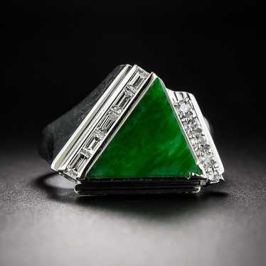 Estate Triangular Jade and Diamond Ring - image 1