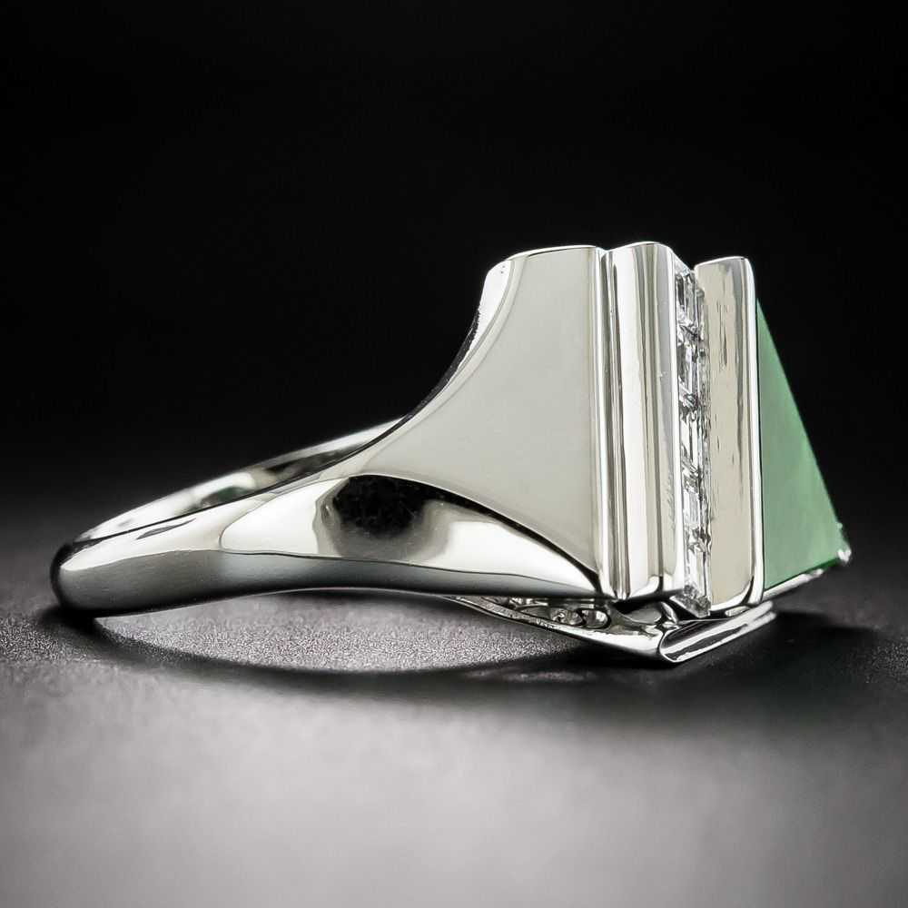 Estate Triangular Jade and Diamond Ring - image 2