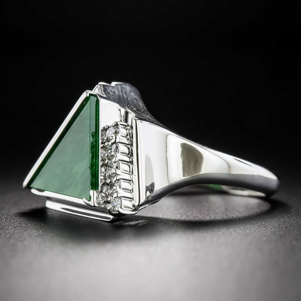 Estate Triangular Jade and Diamond Ring - image 3