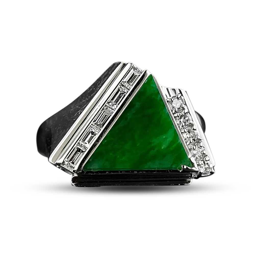 Estate Triangular Jade and Diamond Ring - image 6