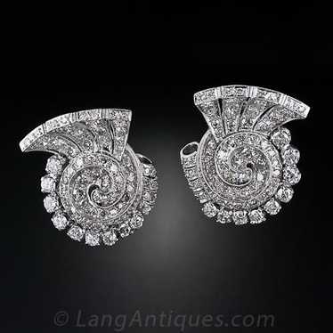 Art Deco Platinum Swirl Diamond Ear Clips