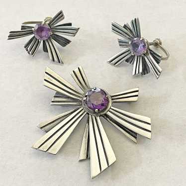 Miguel Melendez Sterling and Amethyst Brooch and … - image 1