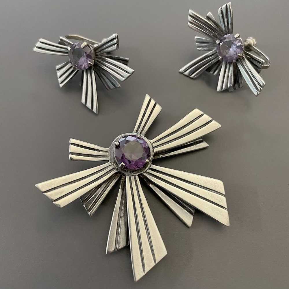 Miguel Melendez Sterling and Amethyst Brooch and … - image 2