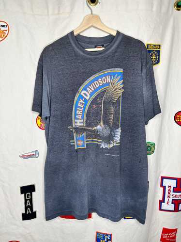 Vintage Faded Harley 1992 3D Emblem Black T-Shirt 