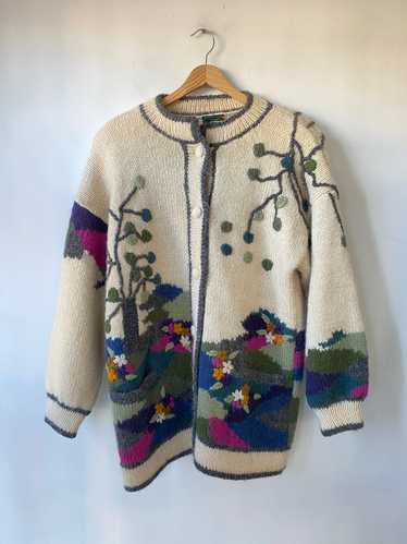 Vintage Dobrila Hand Knit Floral Sweater Coat - image 1