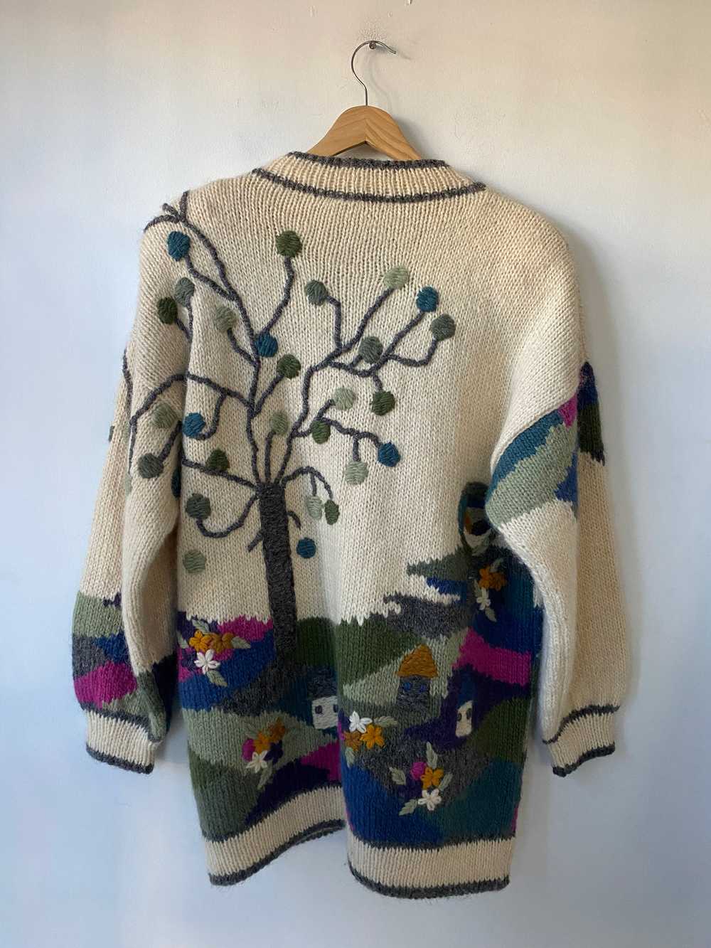 Vintage Dobrila Hand Knit Floral Sweater Coat - image 2