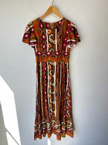 Vintage Hawaiian Batik Print Maxi Dress