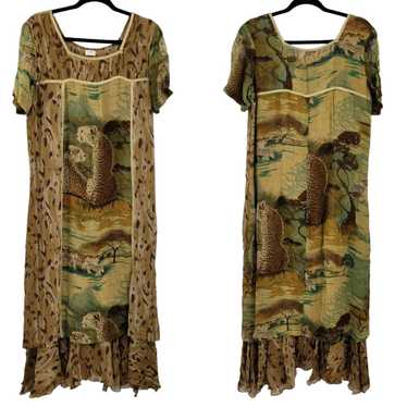 Vintage Vintage Dress Cheetah Safari Short Sleeve… - image 1
