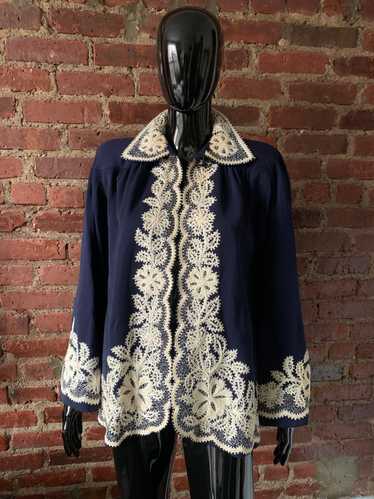 40s Swing Coat w/ Ivory Floral Crochet