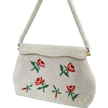 White Bead and Rose Evening Bag
