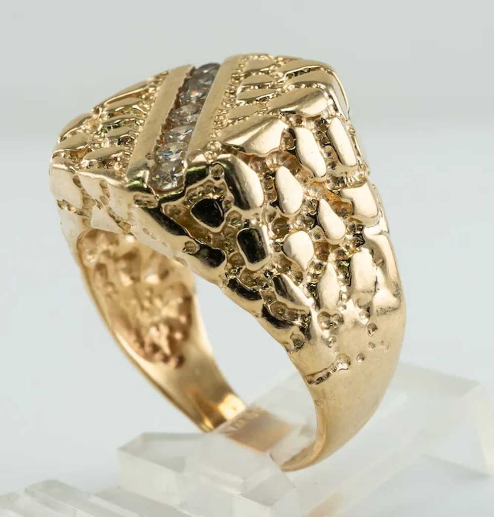 Mens Natural Diamond Ring 14K Gold Nugget Style V… - image 11