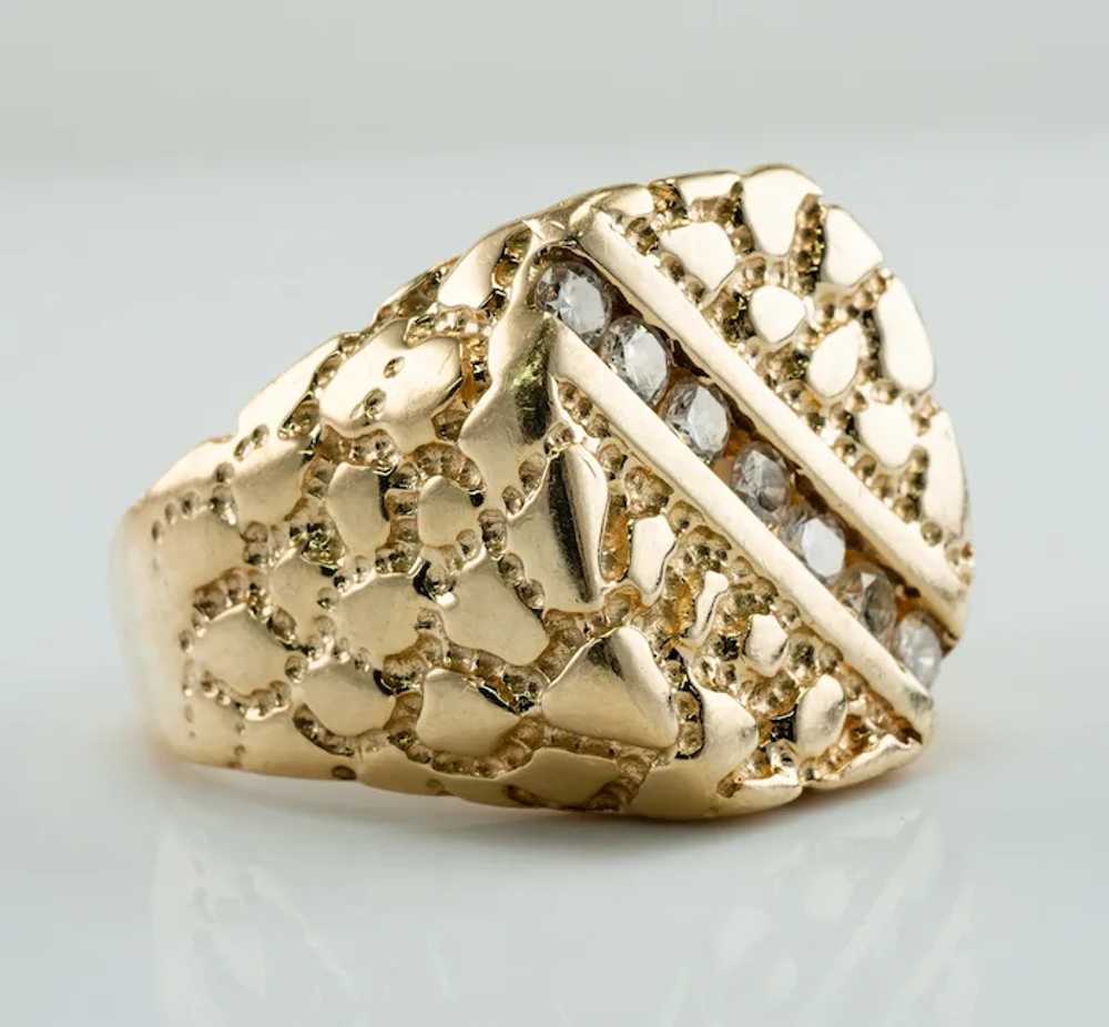 Mens Natural Diamond Ring 14K Gold Nugget Style V… - image 2