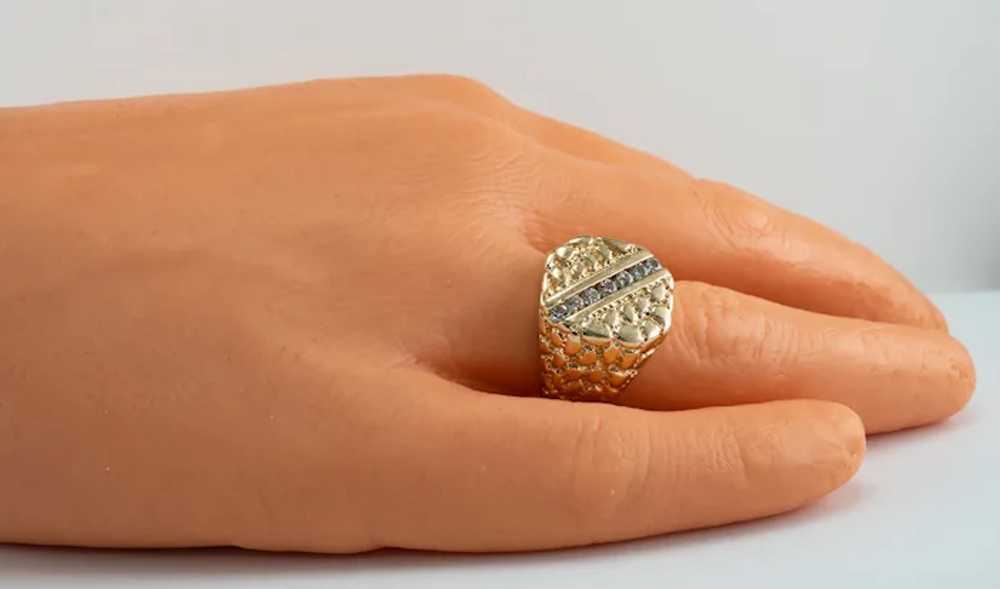 Mens Natural Diamond Ring 14K Gold Nugget Style V… - image 8