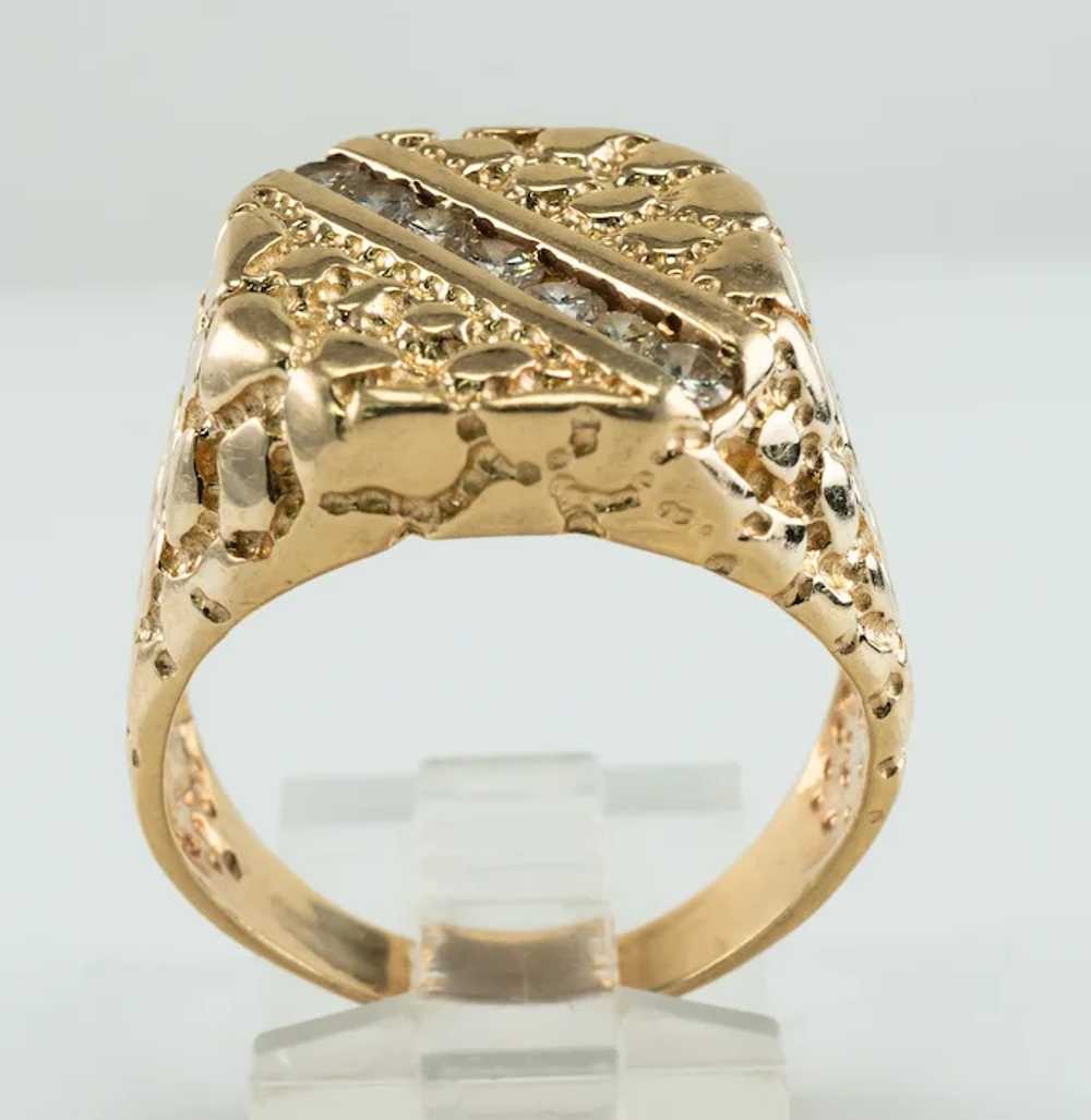 Mens Natural Diamond Ring 14K Gold Nugget Style V… - image 9