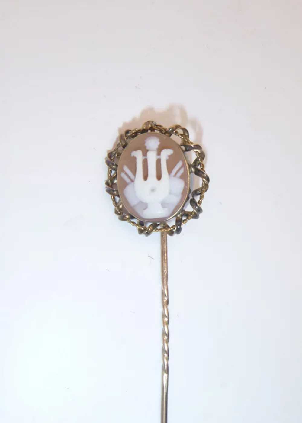 Antique Shell Cameo 14K Gold Lapel Pin - image 2