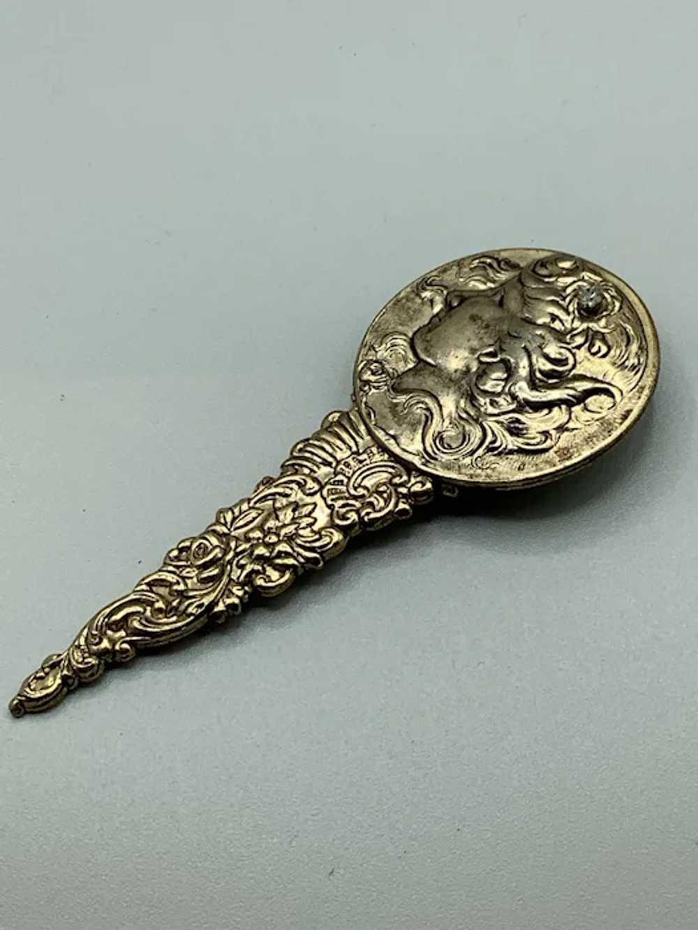 Repousse Art Nouveau Inspired Brooch Face & Rhine… - image 3