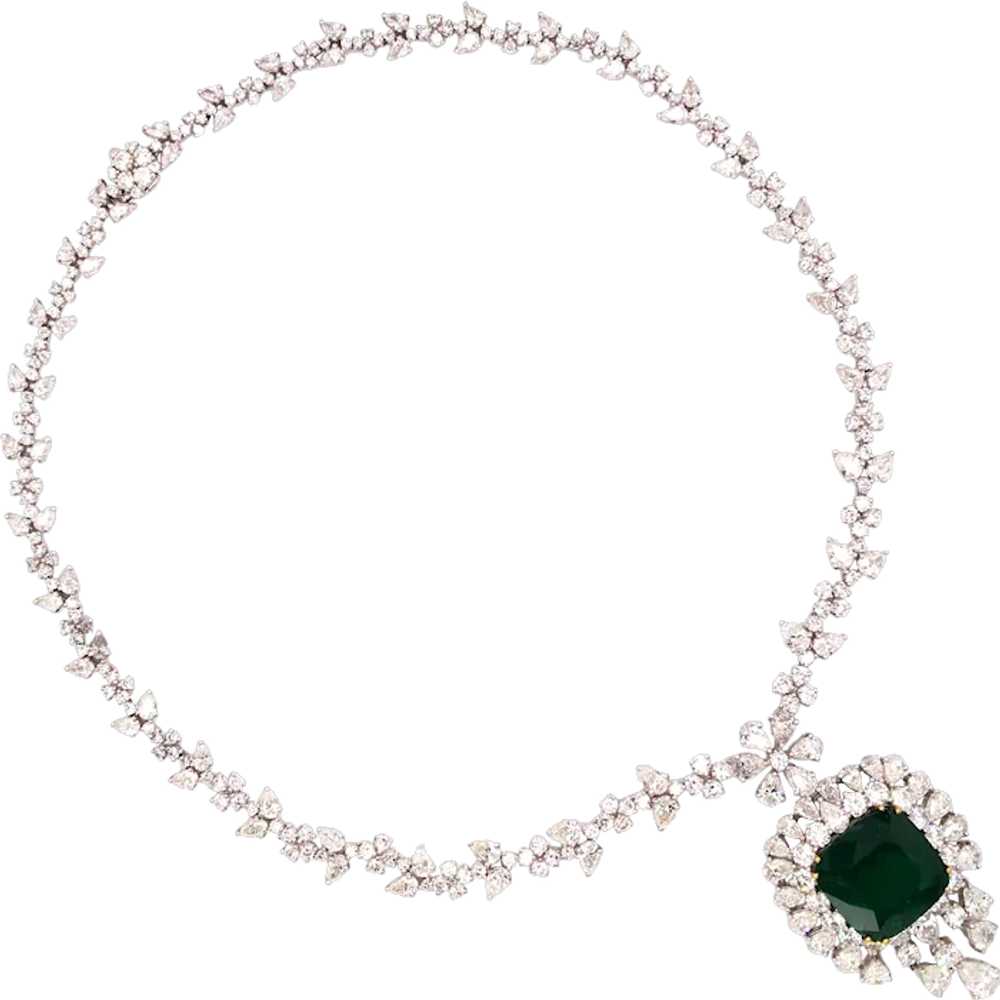 Platinum 18K Gold Emerald Diamond Necklace, AGL - image 1