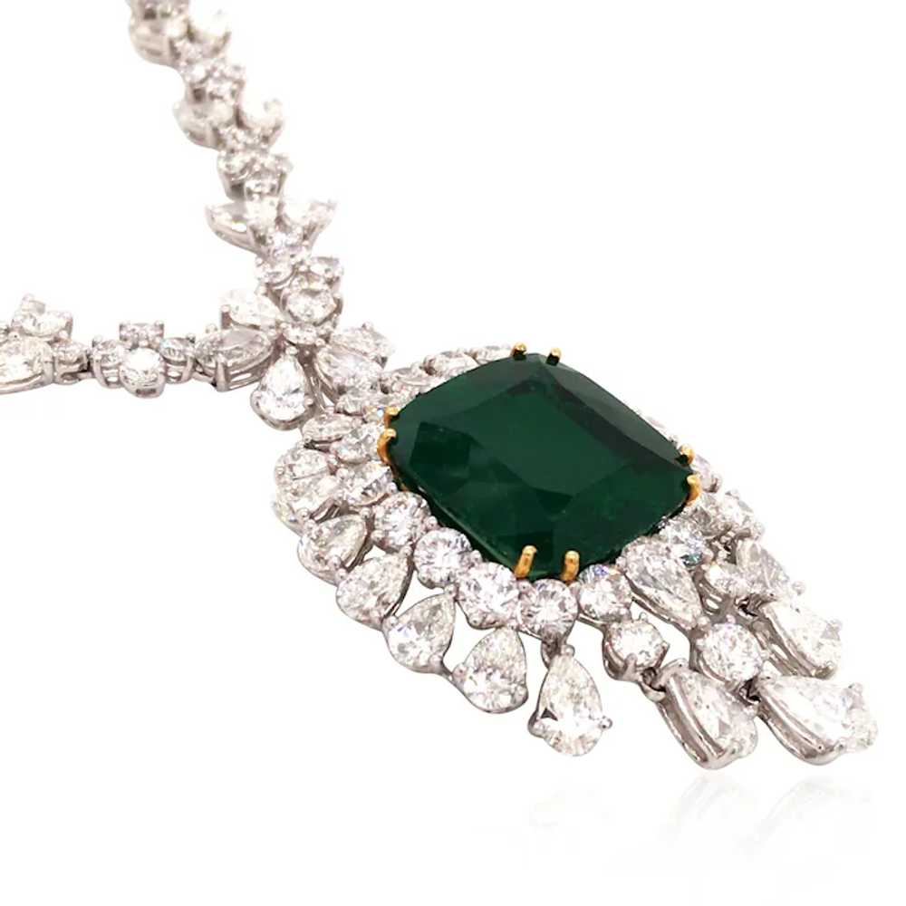 Platinum 18K Gold Emerald Diamond Necklace, AGL - image 3