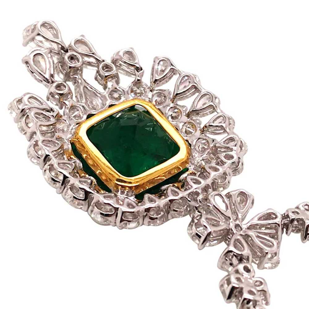 Platinum 18K Gold Emerald Diamond Necklace, AGL - image 4