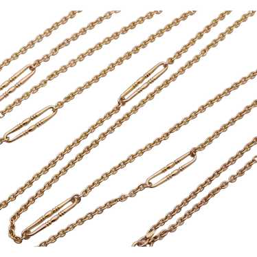 Antique 9K Gold Cable Link Trombone Longuard Chain