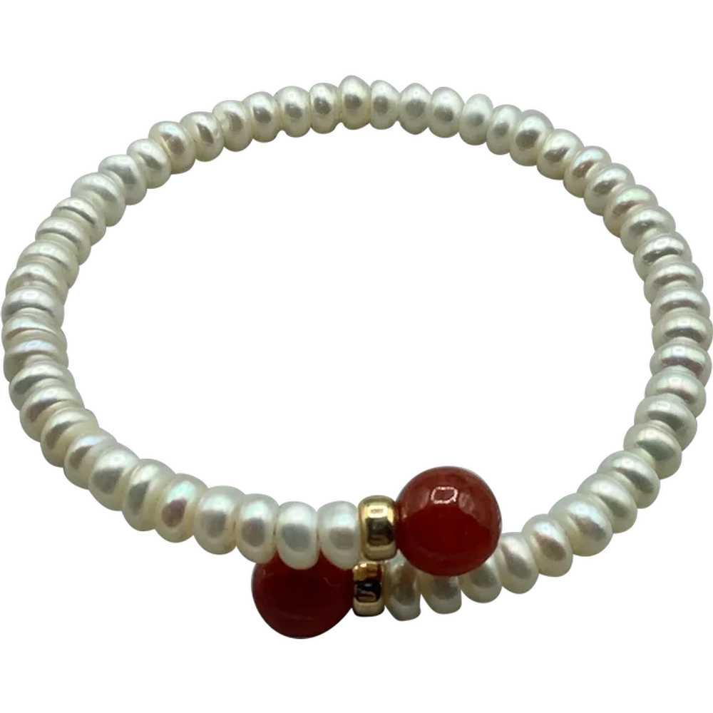 Genuine Pearls Bracelet with Carnelian Beads Tips… - image 1