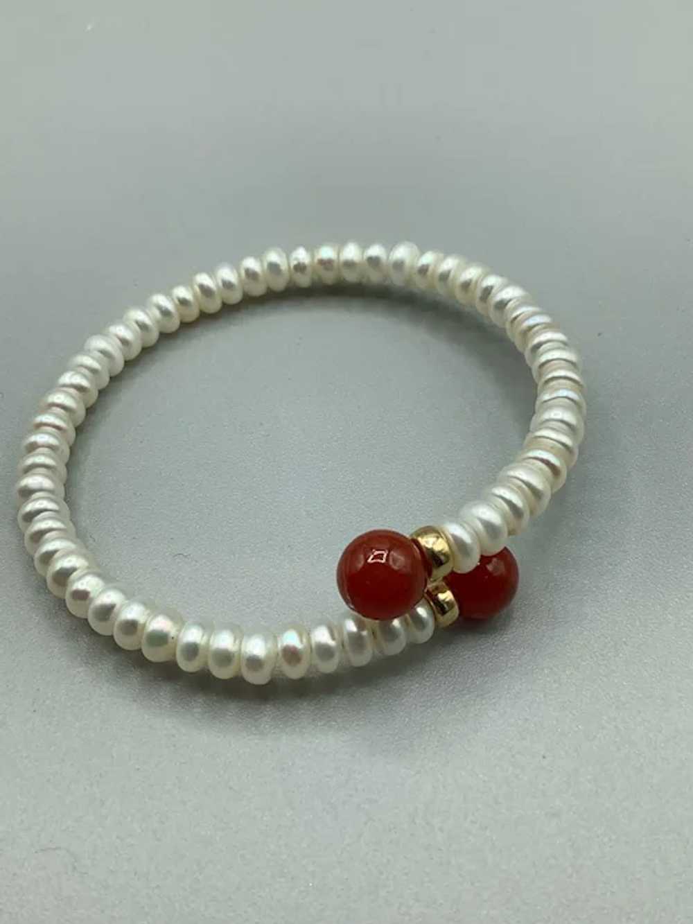 Genuine Pearls Bracelet with Carnelian Beads Tips… - image 2