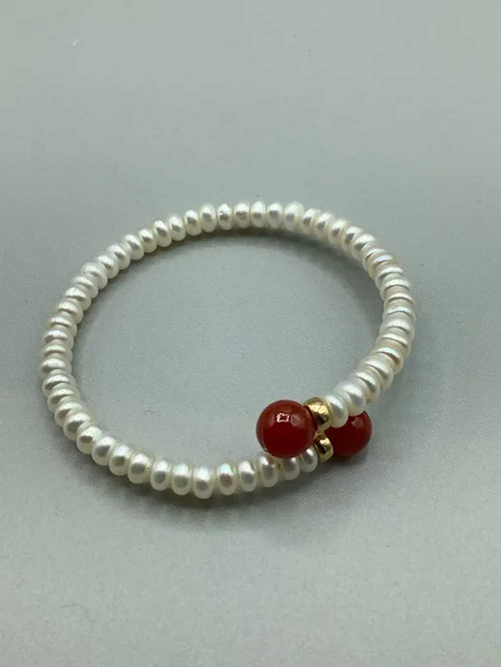 Genuine Pearls Bracelet with Carnelian Beads Tips… - image 3