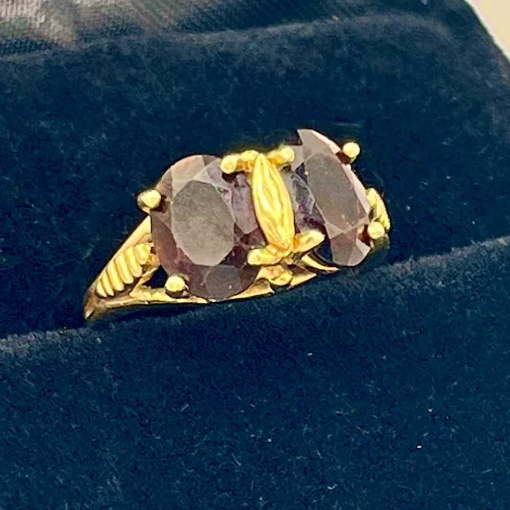 Vintage 14K Gold Ring with 2 Garnet Stones Size 4 - image 6