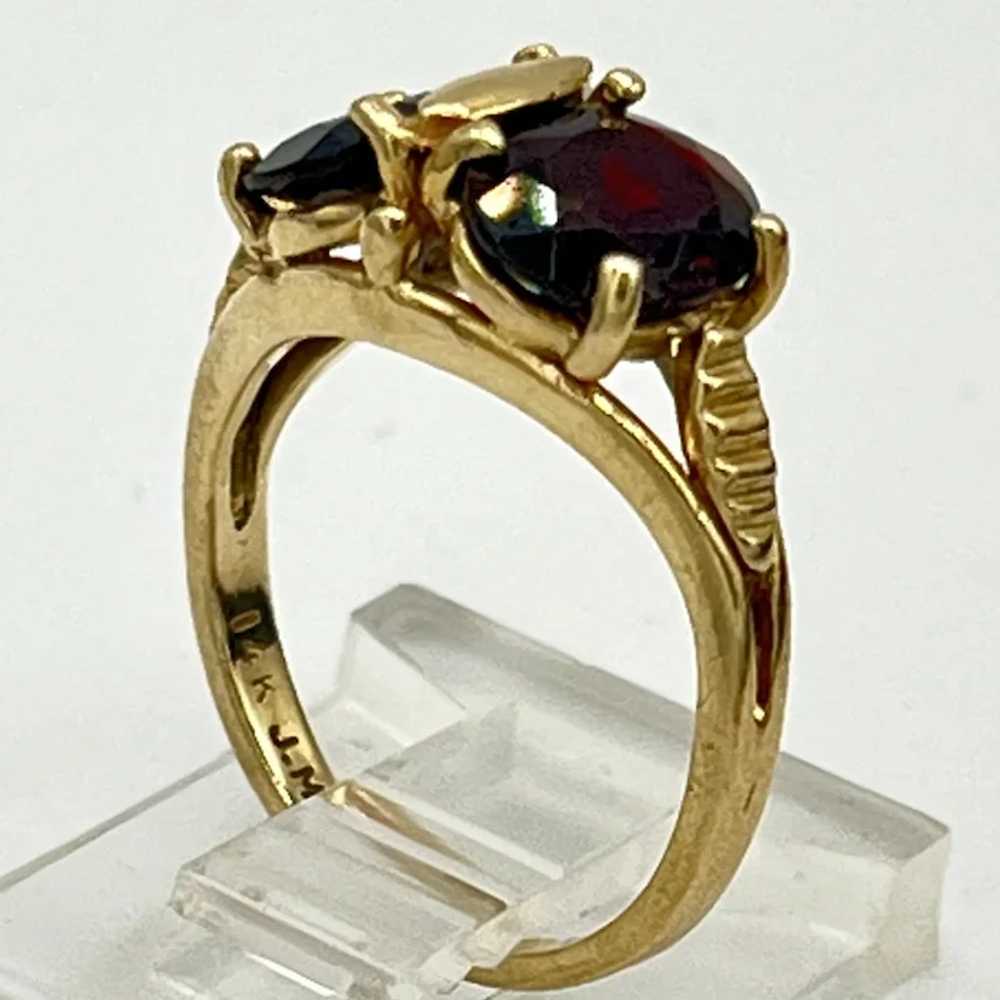 Vintage 14K Gold Ring with 2 Garnet Stones Size 4 - image 8