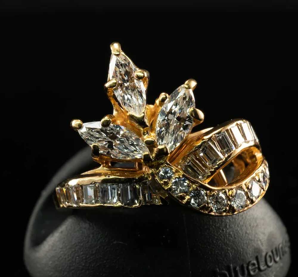Natural Diamond Ring 14K Yellow Gold Marquise Rou… - image 10