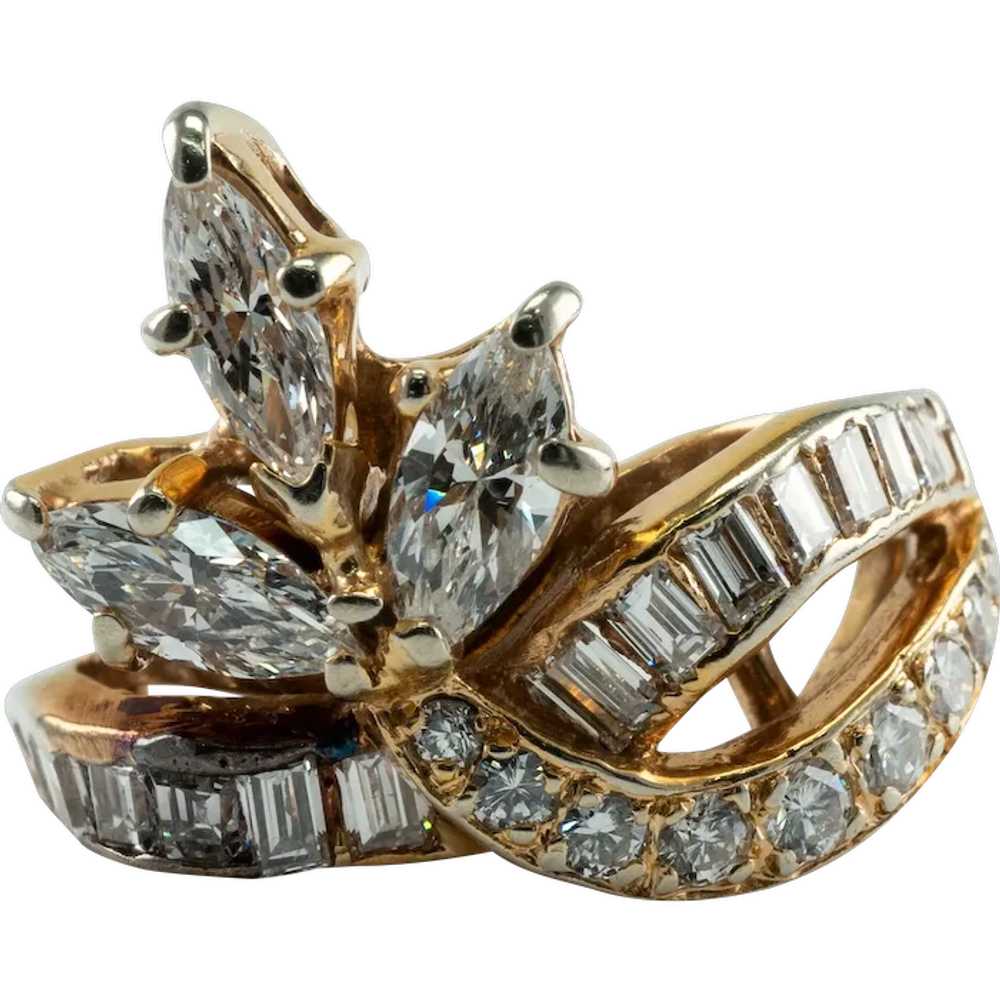 Natural Diamond Ring 14K Yellow Gold Marquise Rou… - image 1